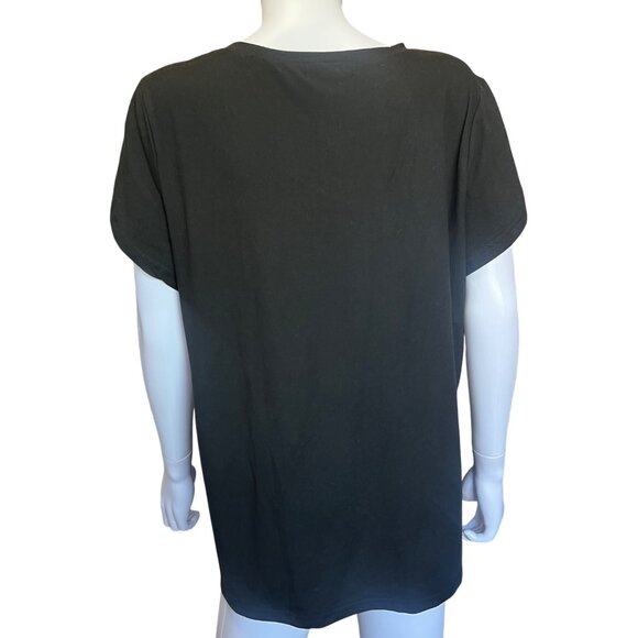 Roshop Black Oversized V-Neck T-Shirt w/ Distressed American Flag Womens Size XL - Picture 2 of 8